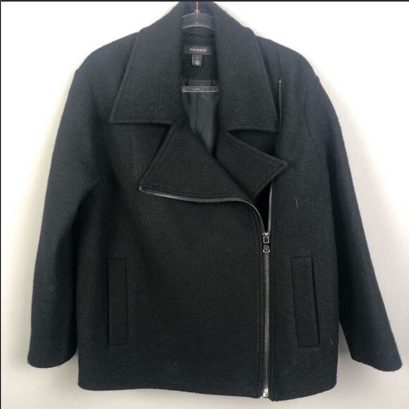 HALOGEN | Wool Blend Moto Coat Asymmetrical Black - Picture 1 of 5